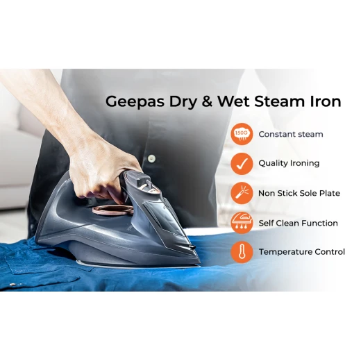 Geepas 2-in-1 Steam Iron GSI7703 – 2400W Ceramic Soleplate, Adjustable Temperature & Self-Cleaning Function - GEEPAS - Image 4