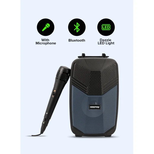 مكبر صوت جيباس المحمول بتقنية البلوتوث GMS11156 - مزود بميكروفون وإضاءة LED ودعم USB/TF/FM/AUX - جيباس - Image 6