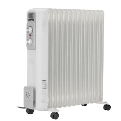 Geepas GRH28562 Oil Filled Radiator Heater – 13 Fins, 1100W/1500W/2600W, Adjustable Thermostat, Overheat Protection, Stable Castor Wheels, White