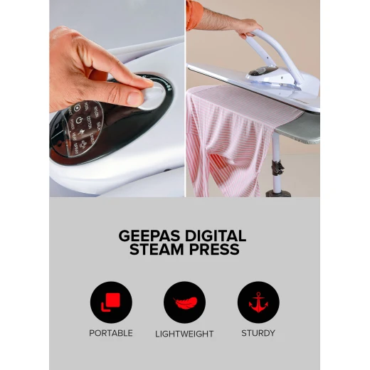 مكواة بخارية رقمية جيباس لوحة ضغط 38 بوصة بخار قوي خزان 500 مل شاشة رقمية - جيباس - Image 7