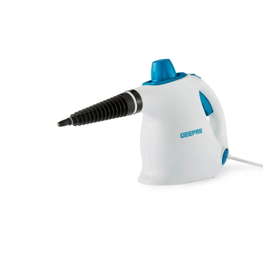 Geepas GSC63064UK Handheld Steam Cleaner – 1050W, 380ml Water Tank, 9 Accessories, 110°C Steam Temperature, Lightweight & Portable, Blue and White Geepas GSC63064UK Handheld Steam Cleaner – 1050W, 380ml Water Tank, 9 Accessories, 110°C Steam Temperature, Lightweight & Portable, Blue and White