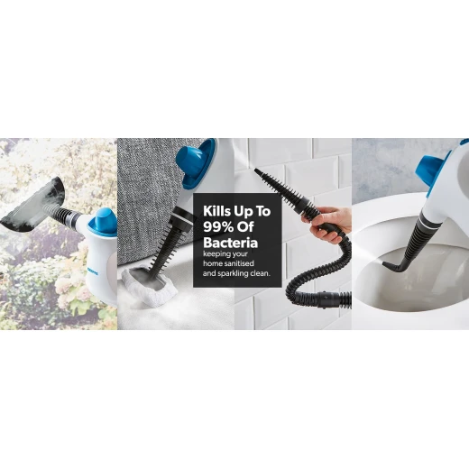 Geepas GSC63064UK Handheld Steam Cleaner – 1050W, 380ml Water Tank, 9 Accessories, 110°C Steam Temperature, Lightweight & Portable, Blue and White - GEEPAS - Image 8