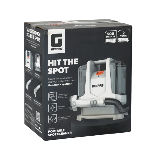 Geepas GSC19051 Portable Spot Cleaner – 400W Dual Tank Design, 1.1L Clean & 0.5L Dirty Water Tanks, 2 Cleaning Heads, Compact & Lightweight, Ideal for Carpets, Rugs & Upholstery, White - GEEPAS - Image 9