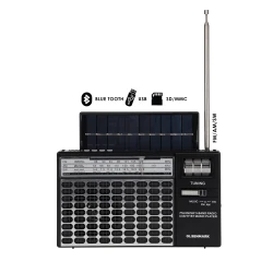 Olsenmark Portable Rechargeable 3-Band Retro Radio with Bluetooth, USB, TF, MP3 Player, Microphone, Karaoke & Solar Charging – OMR1276 – Black