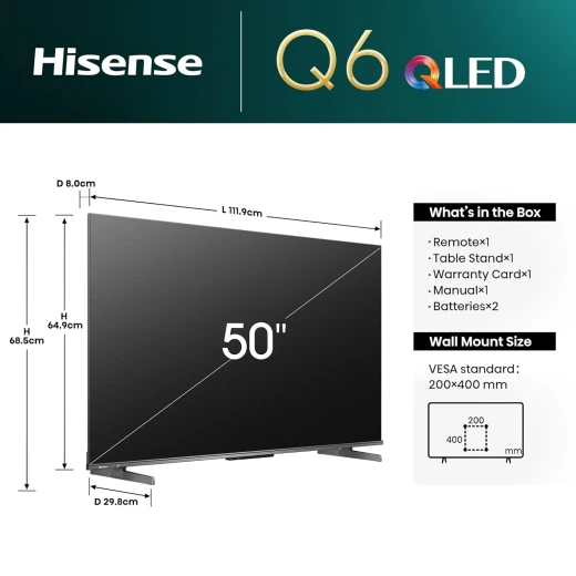 تلفزيون QLED ذكي 50 بوصة بدقة 4K – تقنية Quantum Dot، معدل تحديث 120 هرتز، صوت Dolby Atmos، نظام VIDAA U7، تصميم بدون حواف من هايسنس - هيسنس - Image 12