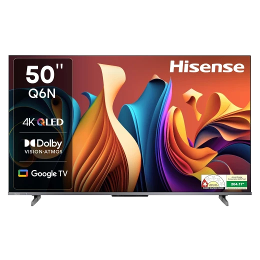 تلفزيون QLED ذكي 50 بوصة بدقة 4K – تقنية Quantum Dot، معدل تحديث 120 هرتز، صوت Dolby Atmos، نظام VIDAA U7، تصميم بدون حواف من هايسنس