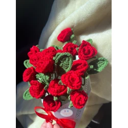Red Roses Bouquet, 15 Mini Red Roses, Handmade Floral Bouquet, Elegant Romantic Flower Arrangement, Premium Decorative Piece, Perfect Gift for Birthdays, Anniversaries, Valentine's Day, Celebrations, Home and Office Décor