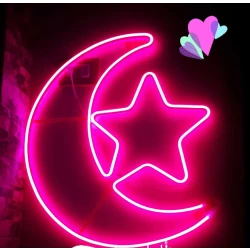 Led Ramadan Star & Moon Decor, Pink Color, 50 Cm