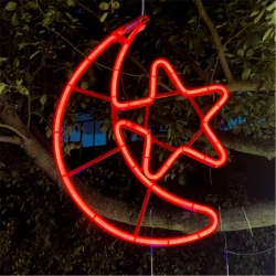Led Ramadan Star & Moon Decor, Red Color, 59 x 51 Cm