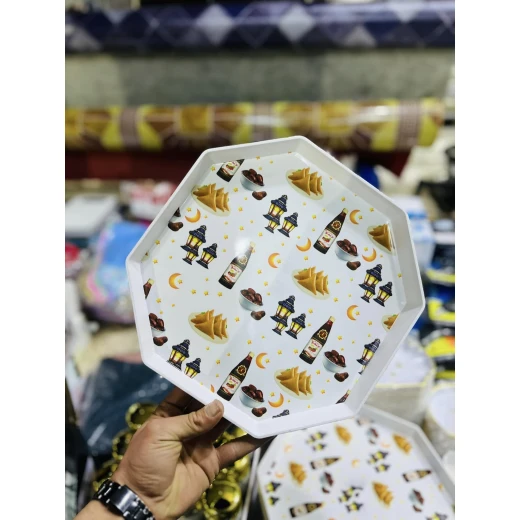صينية تقديم مستطيلة بلاستيكية بتصميم ثماني مقاس 25 ×25 سم صينية تقديم مستطيلة بلاستيكية بتصميم ثماني مقاس 25 ×25 سم