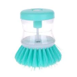 Multi-Purpose Cleaning Brush with built-in soap dispenser designed for easy dishwashing and surface cleaning, durable bristles, ergonomic handle, easy use.