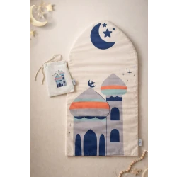 Kids’ Padded Prayer Mat with Matching Cross-Body Bag – Fun Mosque & Moon Design, Lightweight & Comfortable Set for Mosque, School & Travel | 100% Original & Authentic