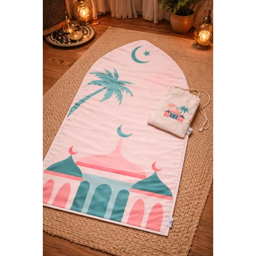Kids’ Padded Prayer Mat with Matching Cross-Body Bag – Fun Mosque & Moon Design, Lightweight & Comfortable Set for Mosque, School & Travel | 100% Original & Authentic - yaco - Image 2