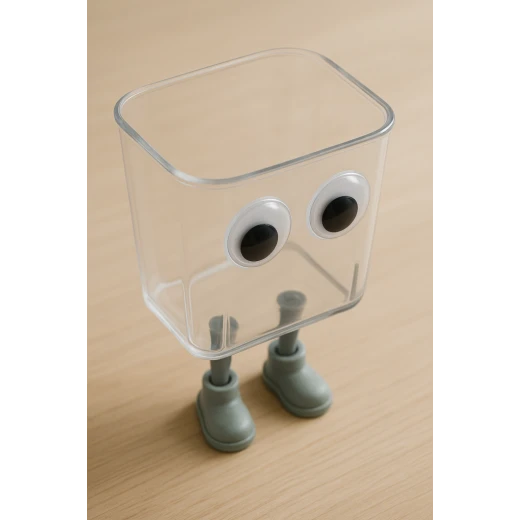 Creative Storage Box  – Transparent Plastic, Adhesive Legs, Fun Character Design for Toys, Stationery, and Craft Supplies