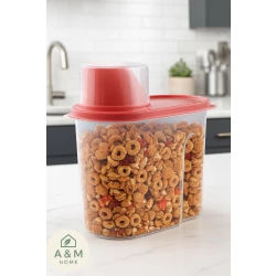 A&M Home – Large Plastic Sealing Canister with Measuring Cup for Grains & Cereals