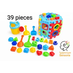 Sensoria Educational Shape Sorting Cube with Sand Play Tools