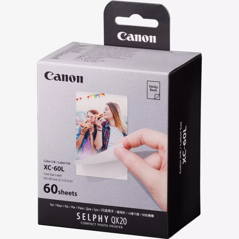 طقم حبر وورق طباعة صور فورية Canon XC-60L بحجم 54×85 مم – جودة عالية وألوان واضحة تدوم طويلاً – مثالي لطابعات كانون المتوافقة – يحتوي على 60 ورقة لطباعة الصور بدقة واحترافية للاستخدام المنزلي والمناسبات - كانون