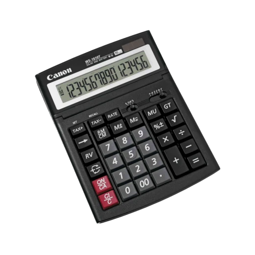 آلة حاسبة مكتبية كانون WS-1610T HB - 12 رقمًا، شاشة LCD كبيرة، تعمل بالطاقة الشمسية والبطارية، GT، زيادة/خفض السعر، للاستخدام المكتبي والمهني آلة حاسبة مكتبية كانون WS-1610T HB - 12 رقمًا، شاشة LCD كبيرة، تعمل بالطاقة الشمسية والبطارية، GT، زيادة/خفض السعر، للاستخدام المكتبي والمهني