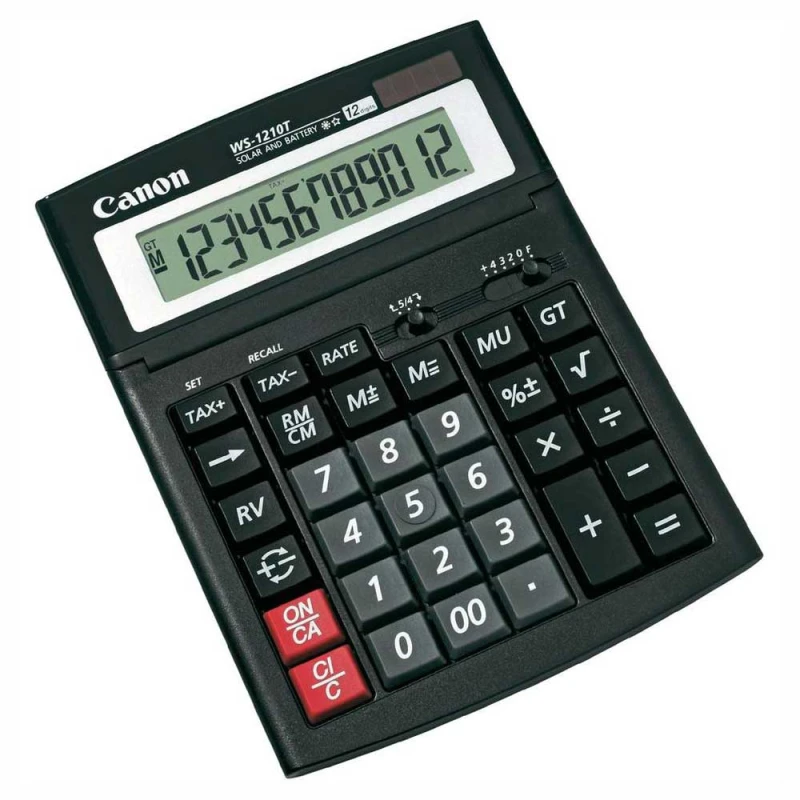آلة حاسبة مكتبية كانون AS-2200 HB EMEA، 12 رقمًا، صديقة للبيئة، تعمل بالطاقة الشمسية والبطارية، شاشة LCD كبيرة قابلة للإمالة، GT، وظائف زيادة/إنقاص القيمة - كانون