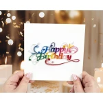 Quilling Card 3D Greeting Card – Happy Birthday Letter Design, Handmade Paper Art Card, Colorful Quilled Birthday Wishes Card for Women, Men and Kids, Unique Gift Card for Special Celebrations