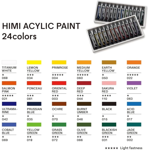 Miya Himi Acrylic Paint Tube Set, 12ml/24colors - Miya - Image 2