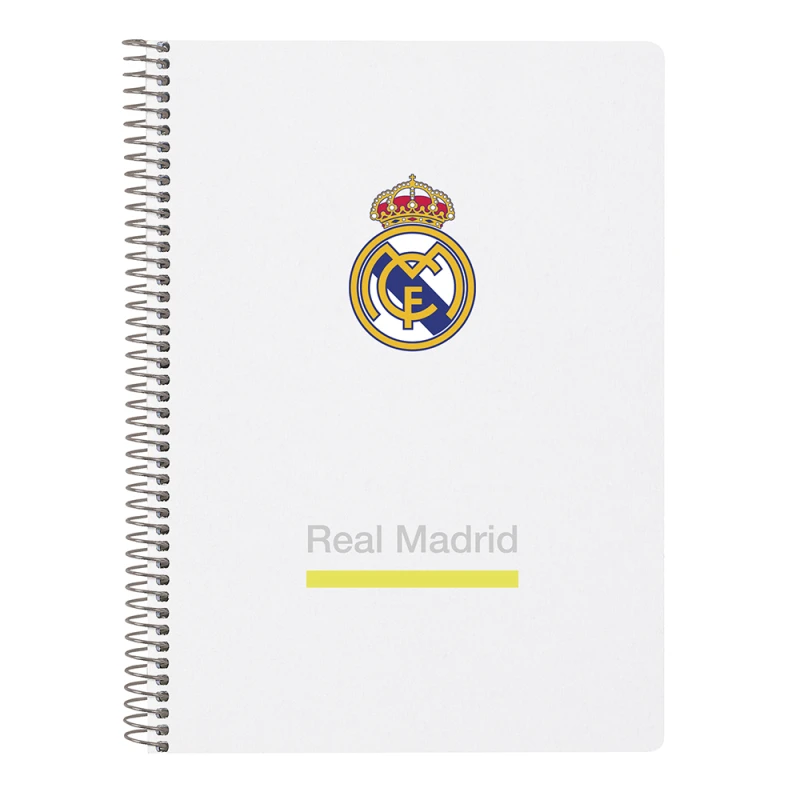 دفتر ربع 80 ورقة غلاف قاسي ريال مدريد 25/26 – تصميم رسمي، غلاف متين، 80 صفحة، حجم عملي، مناسب للمدرسة والكتابة اليومية من براند safta. - سافتا