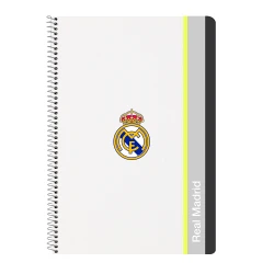 Safta Real Madrid 25/26 Hardcover Folio Notebook 80 Sheets – Large format notebook with durable hardcover, 80 pages, official Real Madrid design, ideal for school, notes, and writing.