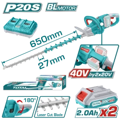 Total Cordless Hedge Trimmer 40V / 650mm - THTLI400282
