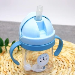 blue 360° Leak-Proof Toddler Sippy Cup – 250ML Soft Spout Training Bottle with Handles & Weighted Straw | Anti-Spill & Drop-Resistant