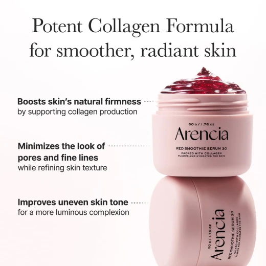 Arencia Overnight Red Smoothie Face Serum, Glowing & Soothing With 30% Red Collagen, Niacinamide, Peptide, Vitamin E - Arencia - Image 2