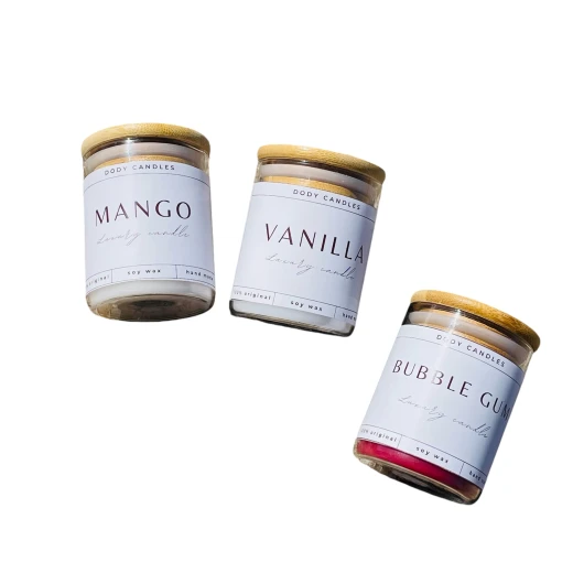 شمع معطر برائحة العلكه مع غطاء البامبو - Image 3