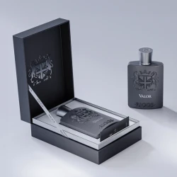 Valor Eau De Parfum 100ml, Prestige Collection with notes of roasted chestnut, pink peppercorns, clove, orange blossom, fireplace accords, and a warm base of cashmeran, vanilla, and gaiac wood