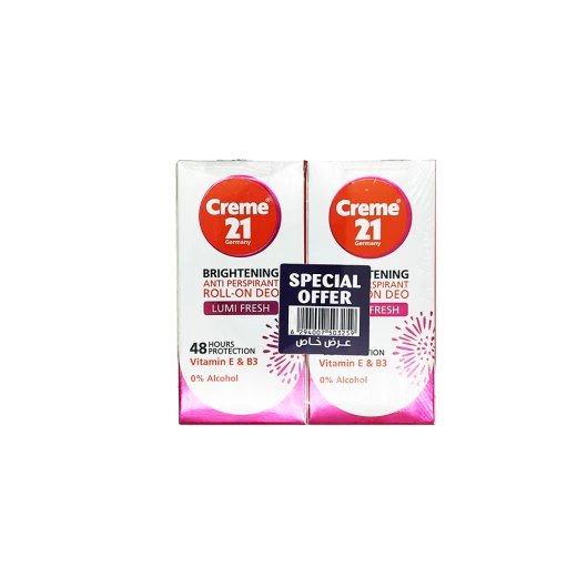 Creme 21 Brightening Roll-On Lumi Fresh, Pack of 2, Moisturizes Underarms with Vitamin E, Evens Skin Tone with Vitamin B5, Provides 48-Hour Protection Creme 21 Brightening Roll-On Lumi Fresh, Pack of 2, Moisturizes Underarms with Vitamin E, Evens Skin Tone with Vitamin B5, Provides 48-Hour Protection