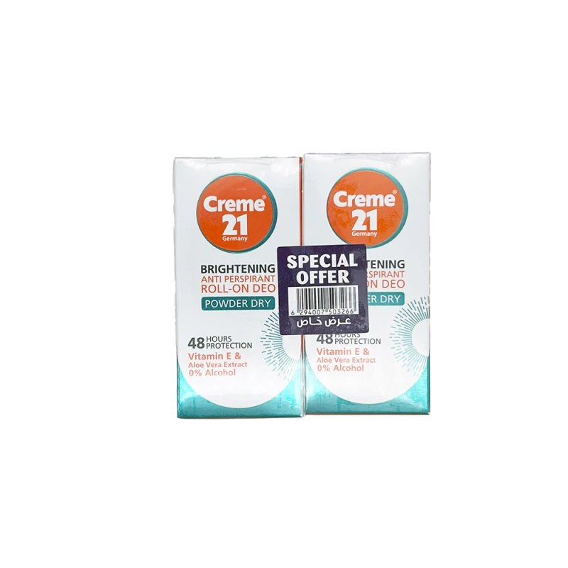 Creme 21 Brightening Roll-On Powder, Dry Skin Special Offer, Hydrates & Soothes with Aloe Vera, Moisturizes with Vitamin E, Provides 48-Hour Protection - Creme 21