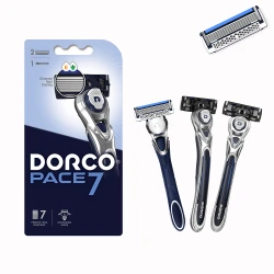 Dorco Pace 7 System Razor for Men – The World’s First 7-Blade Razor System, 2 Heads, 1 Handle