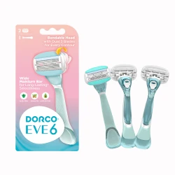 Dorco Eve 6 System Razor for Women – 6 Blades Shaving System, 2 Heads, 1 Handle