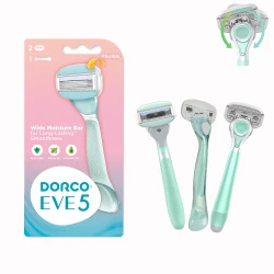 Dorco Eve 5 System Razor for Women – 5 Blades Shaving System, 2 Heads, 1 Rubber Handle