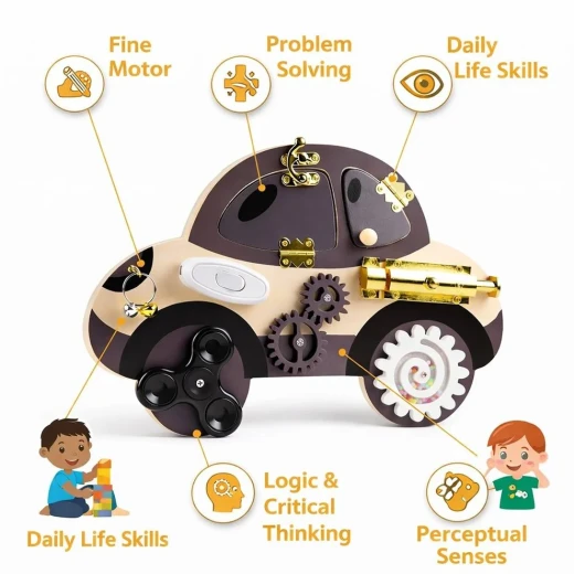 Car Busy Board Activity Panel - busy board toy and sensory activity board for kids, fine motor skills and car theme toy, a thoughtful educational gift encourages group play for boys and girls fun to play - My toys - Image 6
