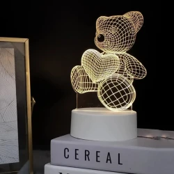 3D Acrylic Lamp Bear Shape Night Light with 3D Decorative Heart