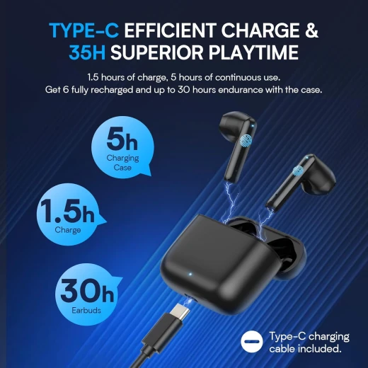 سماعات أذن لاسلكية من لاسوني، وقت تشغيل يصل إلى 35 ساعة، مقاومة للماء، تعمل بتقنية البلوتوث، تحكم باللمس، صوت ستيريو، مزودة بميكروفون - Image 5