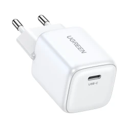 شاحن GaN بقدرة 20 واط مع كابل شبكة USB-C من يو جرين، موديل Nexode Mini CD318 - أبيض