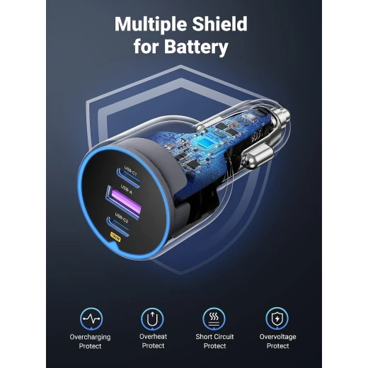 شاحن سيارة 130 واط USB C و USB A مع كابل USB C 100 واط من يوجرين - يوجرين - Image 2