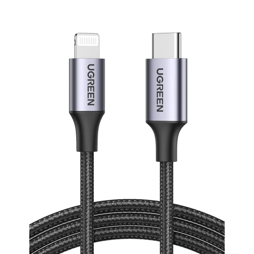 كابل USB-C Lightning، معتمد من MFi، متوافق مع PD، 2 متر (2 متر)، شحن سريع، كابل Lightning مضفر من النايلون من يوجرين