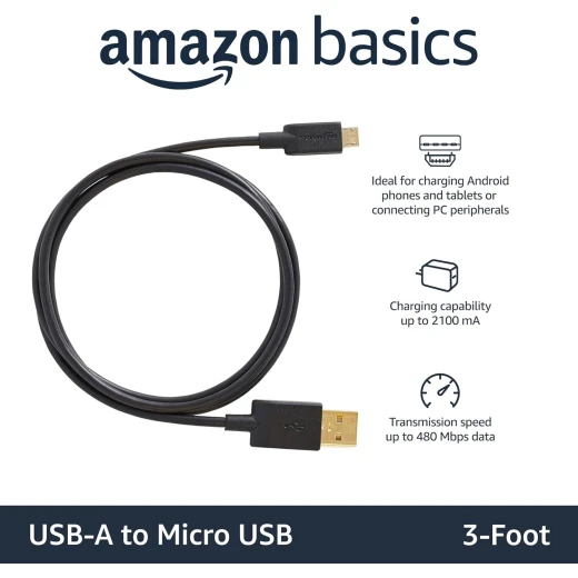 كيبل شحن سريع USB-A الى Micro USB من 3 قطع، سرعة نقل 480 ميجابت في الثانية مع مقابس مطلية بالذهب، USB 2.0، 3 قدم، اسود من امازون - امازون - Image 6