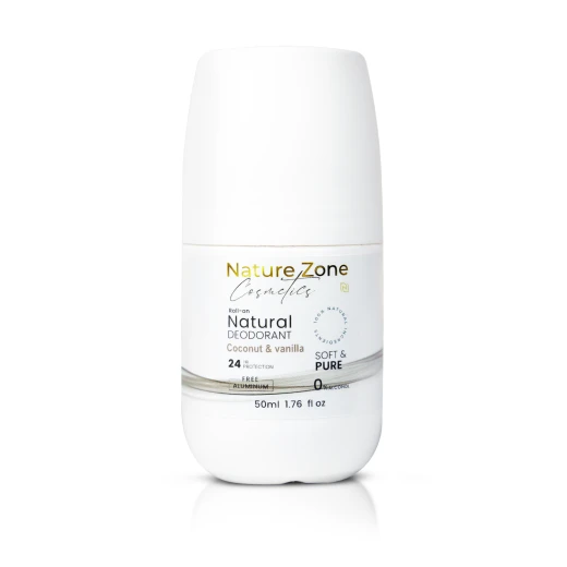 Nature Zone Coconut Vanilla Smell Natural Deodorant Roll-On With Vitamins E,C | Natural Ingredients, Free Aluminum, Alcohol, Plastic, Cruelty, Vegan, Paraben | Long-lasting Odor Protection For Women & Men & Kids