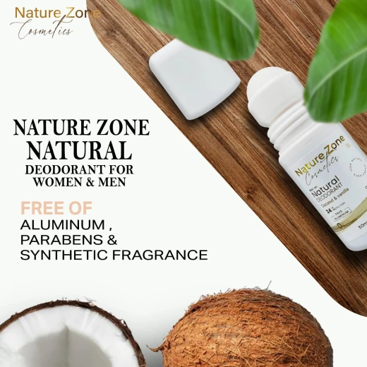 Nature Zone Coconut Vanilla Smell Natural Deodorant Roll-On With Vitamins E,C | Natural Ingredients, Free Aluminum, Alcohol, Plastic, Cruelty, Vegan, Paraben | Long-lasting Odor Protection For Women & Men & Kids - nature zone - Image 2
