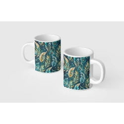 benosh crafts,ceramic mug,peacock print,blue,green,yellow,12oz,1 piece