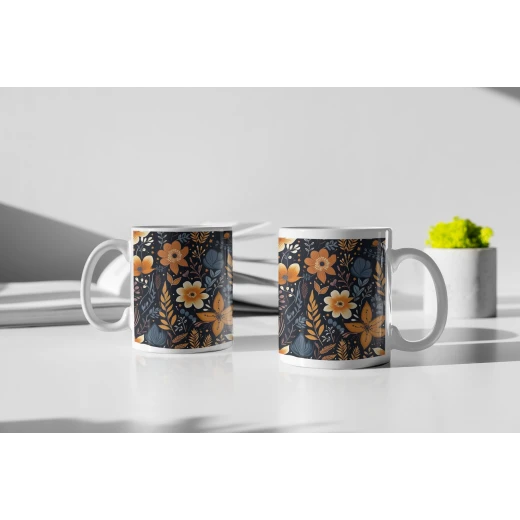 benosh crafts, floral mug,boho dark colures,12oz,1peice - Benosh - Image 2