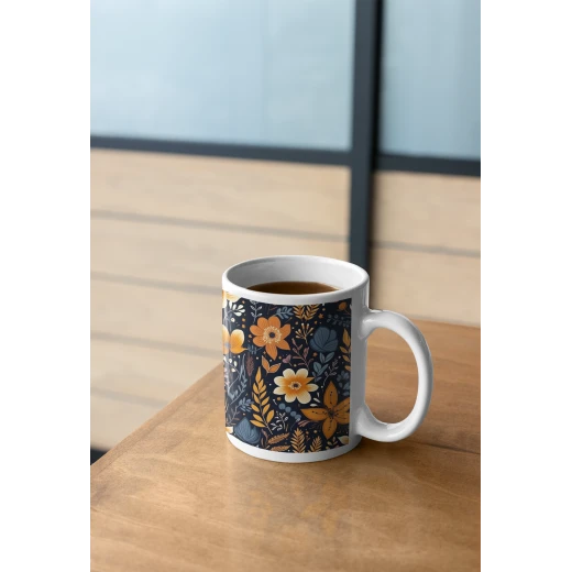 benosh crafts, floral mug,boho dark colures,12oz,1peice - Benosh - Image 4