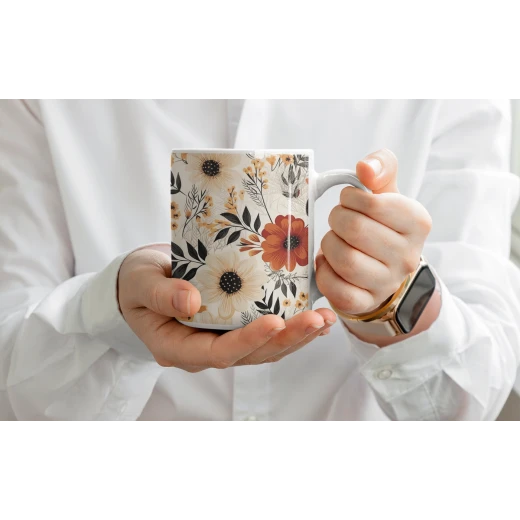 benosh crafts,floral mug,boho style,12oz,1 piece - Benosh - Image 2